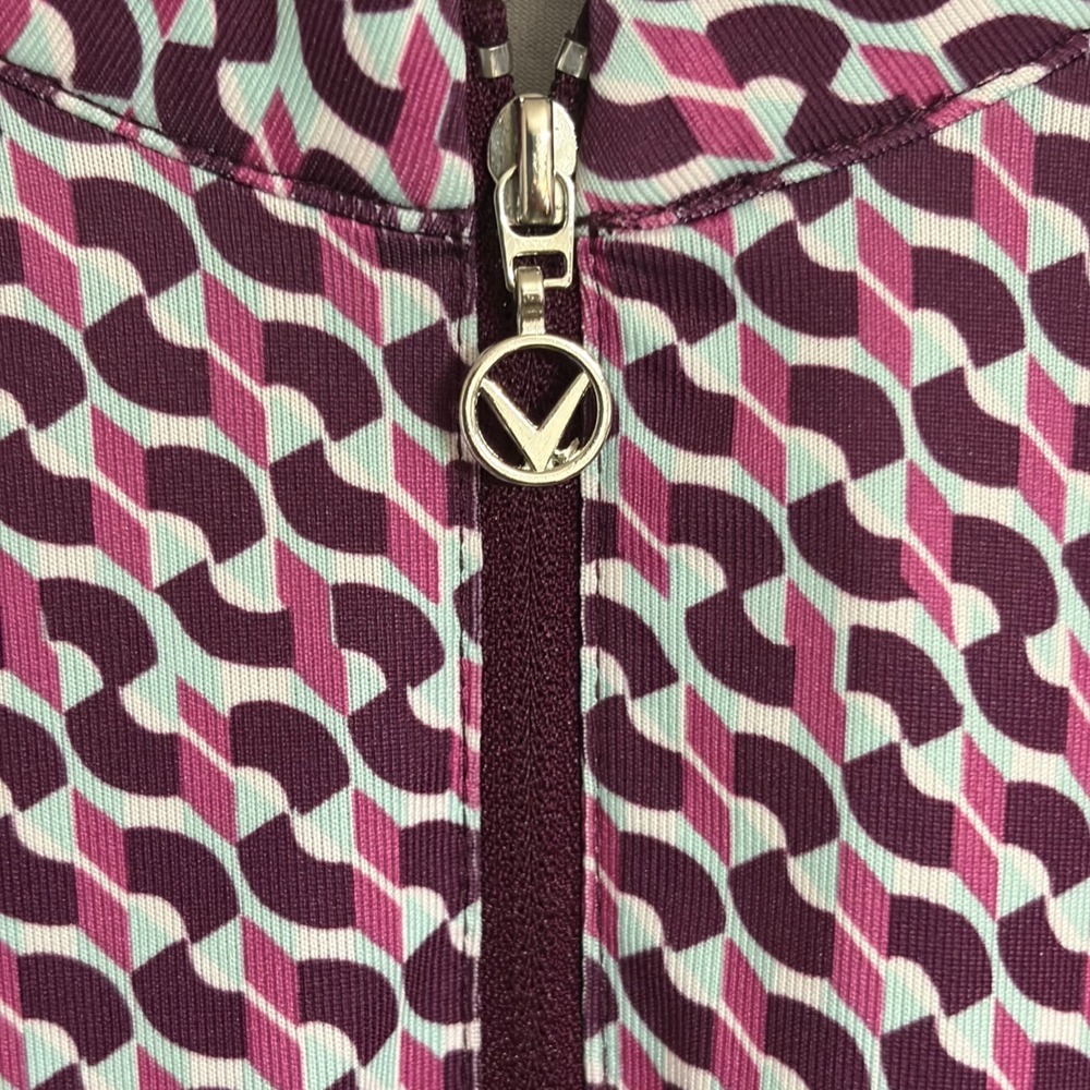 Callaway Womens Sleeveless Golf Polo Top Plum Geometric Quarter Zip Size Large - Picture 3 of 8